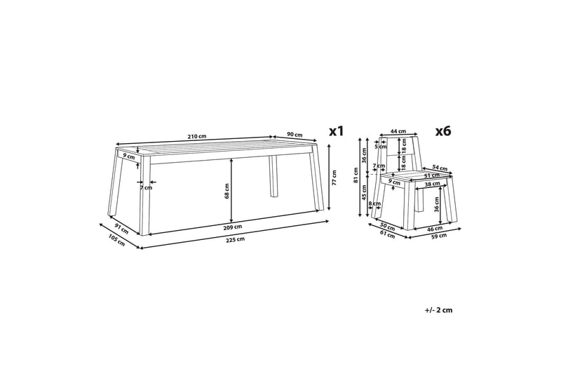 Coteto Spisegruppe 225 cm + 6 Stoler - Akasie - Hagemøbler - Hagegruppe - Spisegrupper hage