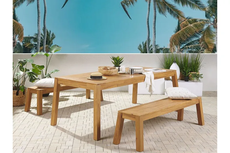 Coteto Spisegruppe 225 cm + 2 Benker - Akasie - Hagemøbler - Hagegruppe - Spisegrupper hage