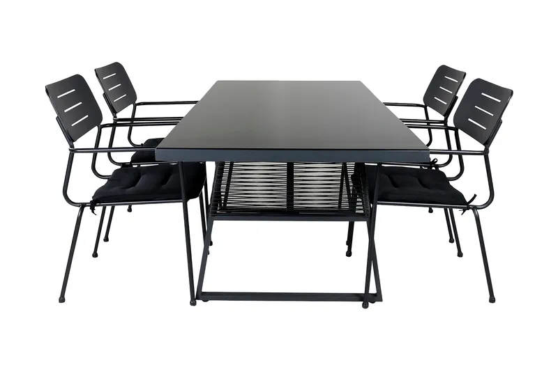 Dallas Spisegruppe 193cm + 4 Nicke Spisestoler, Svart/Grå