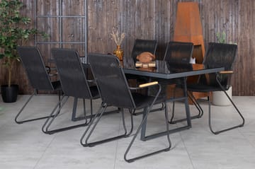 Dallas Spisegruppe 193cm + 6 Bois Karmstoler - Svart - Hagemøbler - Hagegruppe - Spisegrupper hage