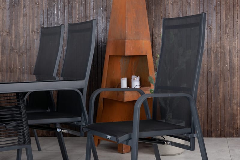 Dallas Spisegruppe 193cm + 6 Copacabana Reclinerstoler - Svart/Grå - Hagemøbler - Hagegruppe - Spisegrupper hage