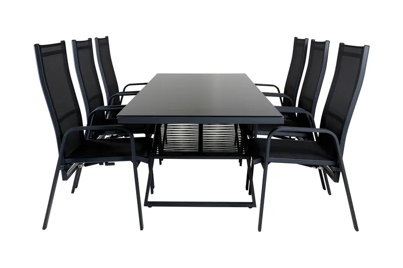Dallas Spisegruppe 193cm + 6 Copacabana Reclinerstoler, Svart/Grå