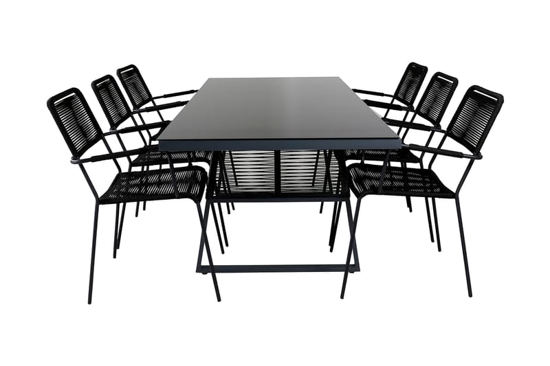 Dallas Spisegruppe 193cm + 6 Lindos Karmstoler, Svart