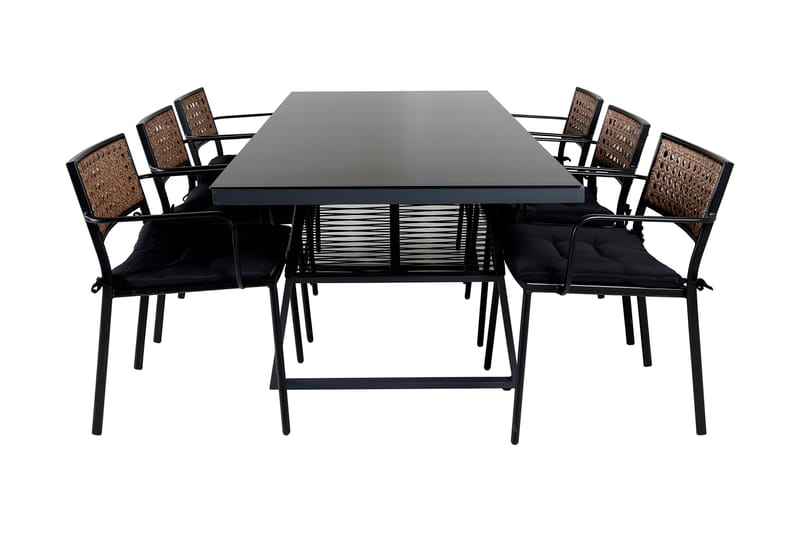 Dallas Spisegruppe 193cm + 6 Paola Spisestoler - Svart - Hagemøbler - Hagegruppe - Spisegrupper hage