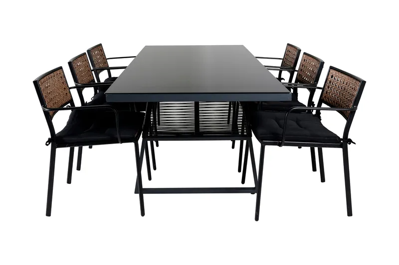 Dallas Spisegruppe 193cm + 6 Paola Spisestoler, Svart