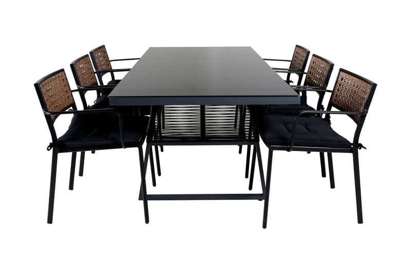 Dallas Spisegruppe 193cm + 6 Paola Spisestoler, Svart