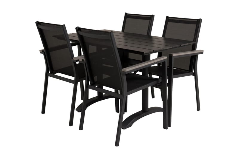 Denver Spisegruppe 120 cm + 4 Parma Karmstoler - Svart - Hagemøbler - Hagegruppe - Spisegrupper hage