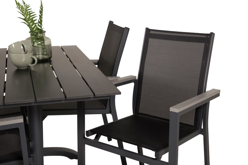 Denver Spisegruppe 120 cm + 4 Parma Karmstoler - Svart - Hagemøbler - Hagegruppe - Spisegrupper hage