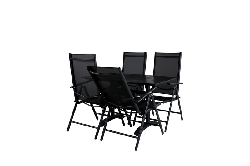 Denver Spisegruppe 120cm + 4 Break Posisjonsstoler Svart - Venture Home - Hagemøbler - Hagegruppe - Spisegrupper hage