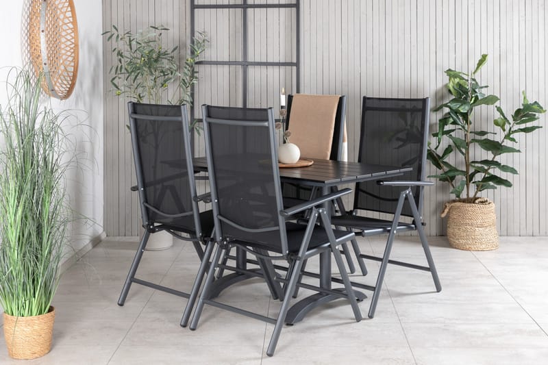 Denver Spisegruppe 120cm + 4 Break Posisjonsstoler Svart - Venture Home - Hagemøbler - Hagegruppe - Spisegrupper hage