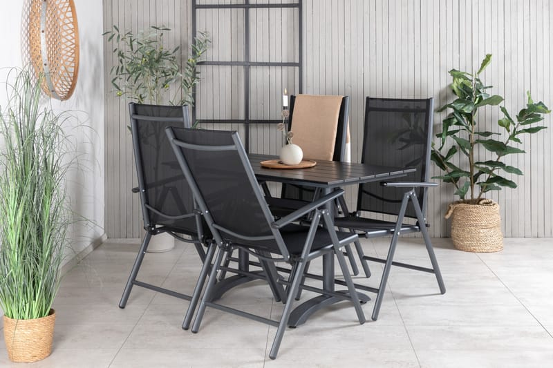 Denver Spisegruppe 120cm + 4 Break Posisjonsstoler Svart - Venture Home - Hagemøbler - Hagegruppe - Spisegrupper hage