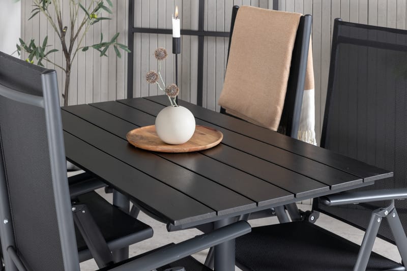 Denver Spisegruppe 120cm + 4 Break Posisjonsstoler Svart - Venture Home - Hagemøbler - Hagegruppe - Spisegrupper hage