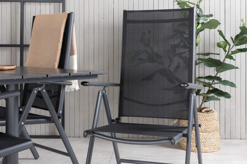 Denver Spisegruppe 120cm + 4 Break Posisjonsstoler Svart - Venture Home - Hagemøbler - Hagegruppe - Spisegrupper hage