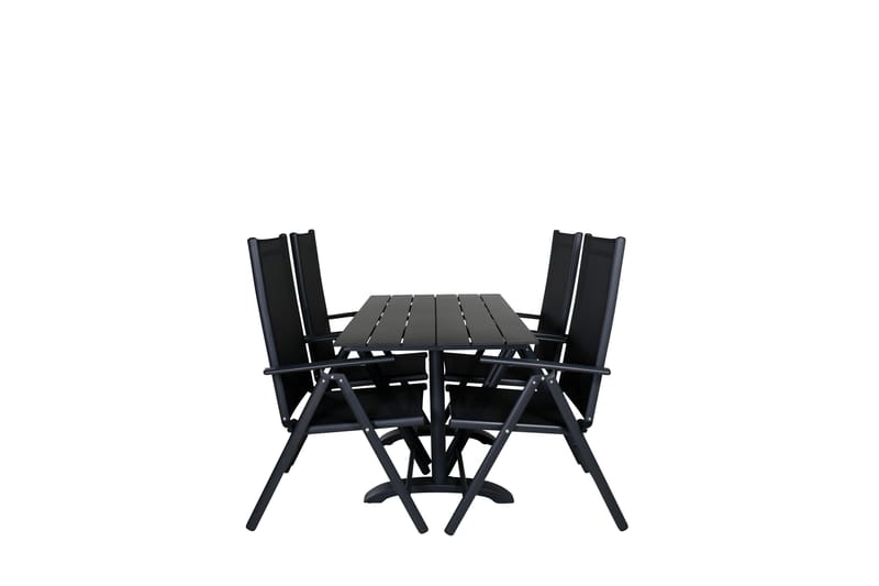 Denver Spisegruppe 120cm + 4 Break Posisjonsstoler Svart - Venture Home - Hagemøbler - Hagegruppe - Spisegrupper hage
