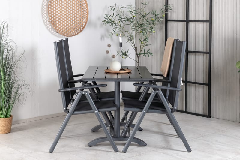 Denver Spisegruppe 120cm + 4 Break Posisjonsstoler Svart - Venture Home - Hagemøbler - Hagegruppe - Spisegrupper hage