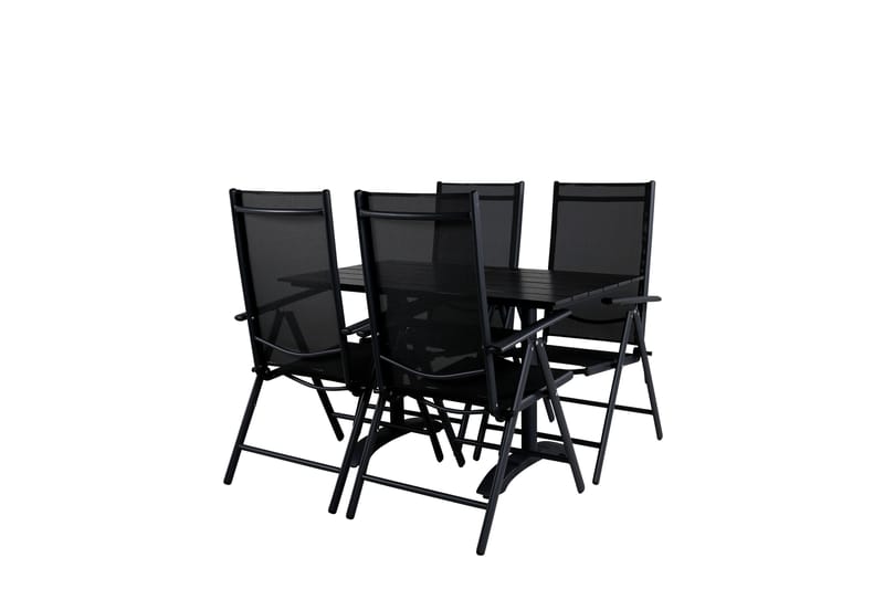 Denver Spisegruppe 120cm + 4 Break Posisjonsstoler Svart - Venture Home - Hagemøbler - Hagegruppe - Spisegrupper hage