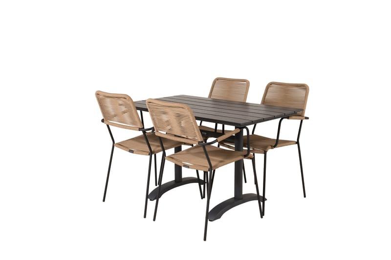 Denver Spisegruppe 120cm + 4 Lindos Karmstoler Svart - Venture Home - Hagemøbler - Hagegruppe - Spisegrupper hage