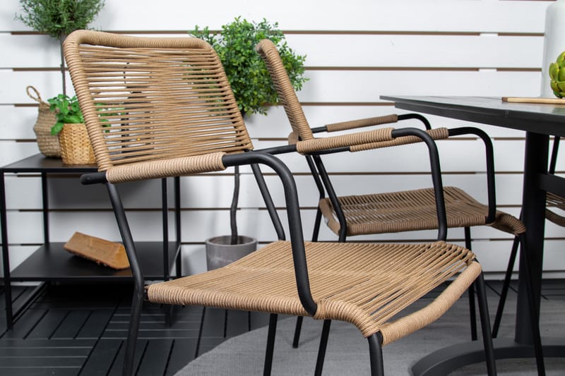 Denver Spisegruppe 120cm + 4 Lindos Karmstoler Svart - Venture Home - Hagemøbler - Hagegruppe - Spisegrupper hage