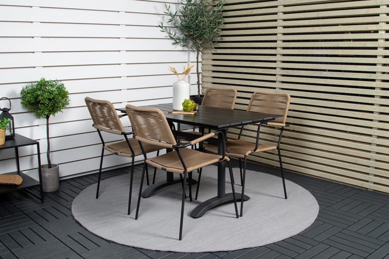 Denver Spisegruppe 120cm + 4 Lindos Karmstoler Svart - Venture Home - Hagemøbler - Hagegruppe - Spisegrupper hage