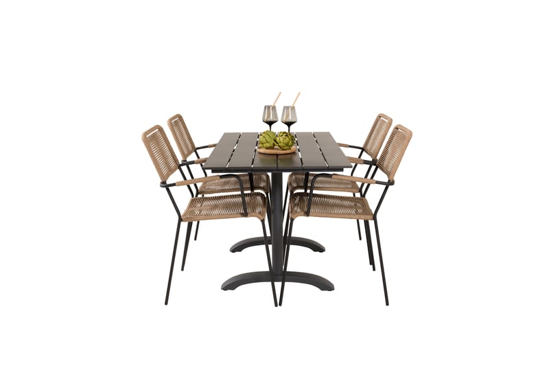 Denver Spisegruppe 120cm + 4 Lindos Karmstoler Svart - Venture Home - Hagemøbler - Hagegruppe - Spisegrupper hage