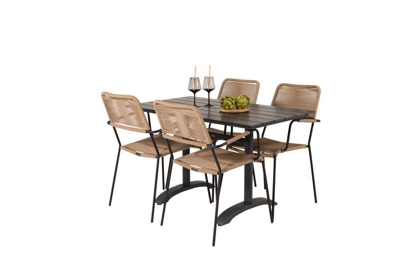 Denver Spisegruppe 120cm + 4 Lindos Karmstoler Svart - Venture Home - Hagemøbler - Hagegruppe - Spisegrupper hage