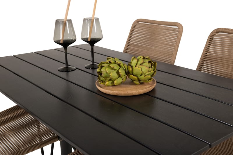 Denver Spisegruppe 120cm + 4 Lindos Karmstoler Svart - Venture Home - Hagemøbler - Hagegruppe - Spisegrupper hage