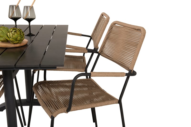 Denver Spisegruppe 120cm + 4 Lindos Karmstoler Svart - Venture Home - Hagemøbler - Hagegruppe - Spisegrupper hage