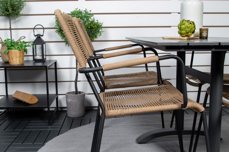 Denver Spisegruppe 120cm + 4 Lindos Karmstoler Svart - Venture Home - Hagemøbler - Hagegruppe - Spisegrupper hage