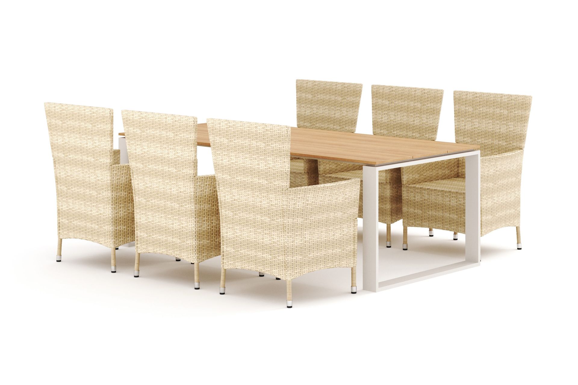 Devon utendørs spisegruppe 210x100 cm med 6 Thor-stoler med armlener - Beige/teak