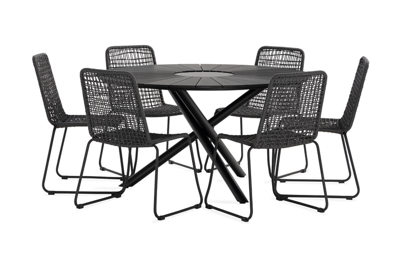 Finnhamn Spisegruppe 140 cm + 6 Hilltorp Spisestol - Svart - Hagemøbler - Hagegruppe - Spisegrupper hage