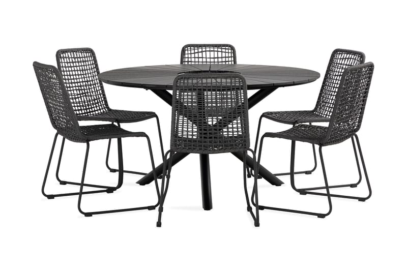 Finnhamn Spisegruppe 140 cm + 6 Hilltorp Spisestol - Svart - Hagemøbler - Hagegruppe - Spisegrupper hage