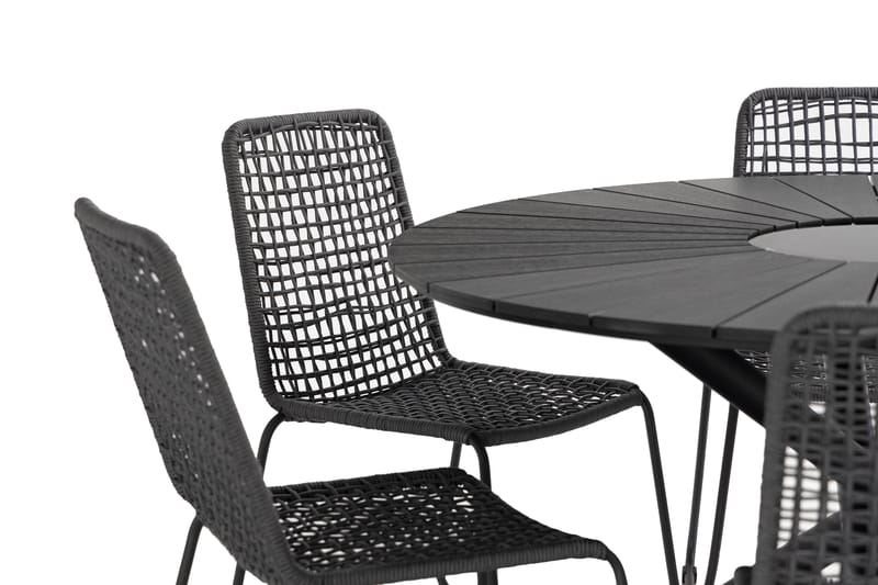 Finnhamn Spisegruppe 140 cm + 6 Hilltorp Spisestol - Svart - Hagemøbler - Hagegruppe - Spisegrupper hage