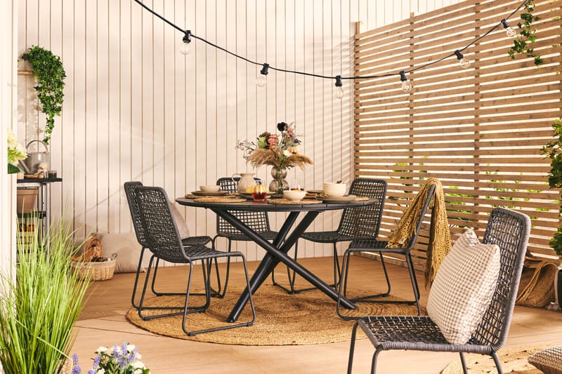 Finnhamn Spisegruppe 140 cm + 6 Hilltorp Spisestol - Svart - Hagemøbler - Hagegruppe - Spisegrupper hage