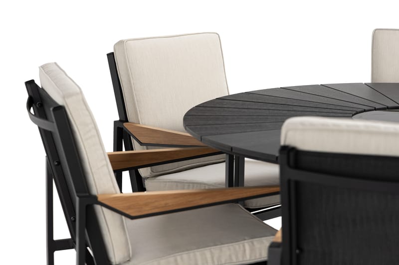 Finnhamn Spisegruppe 140 cm Rund + 6 Östermalm Spisestol - Teak/Svart - Hagemøbler - Hagegruppe - Spisegrupper hage