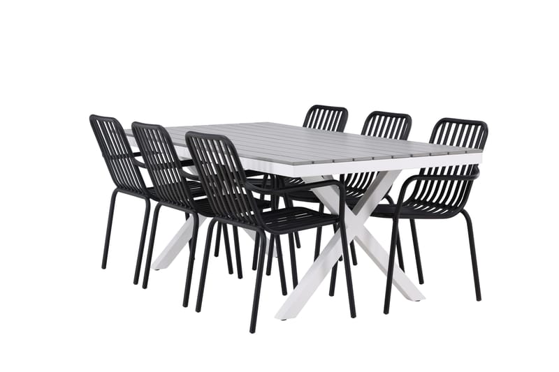 Garcia Spisegruppe 200 cm + 6 Peking Karmstoler, Svart/Grå