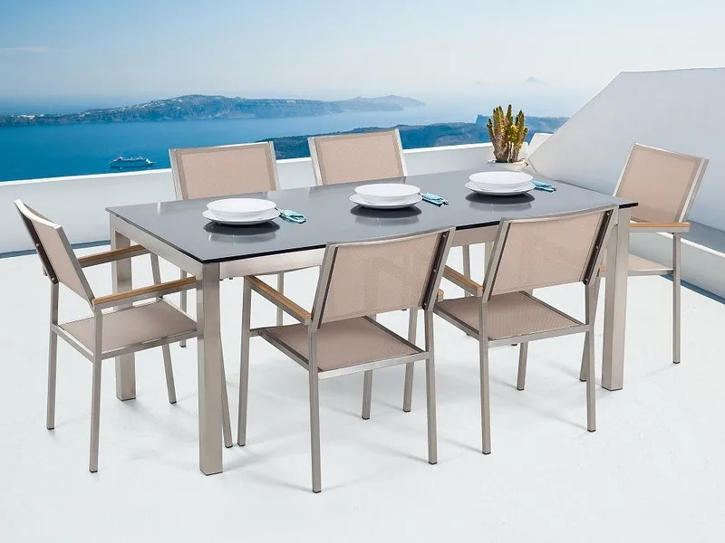Grosseto Hagegruppe Med Bord + 6 Stoler, Beige