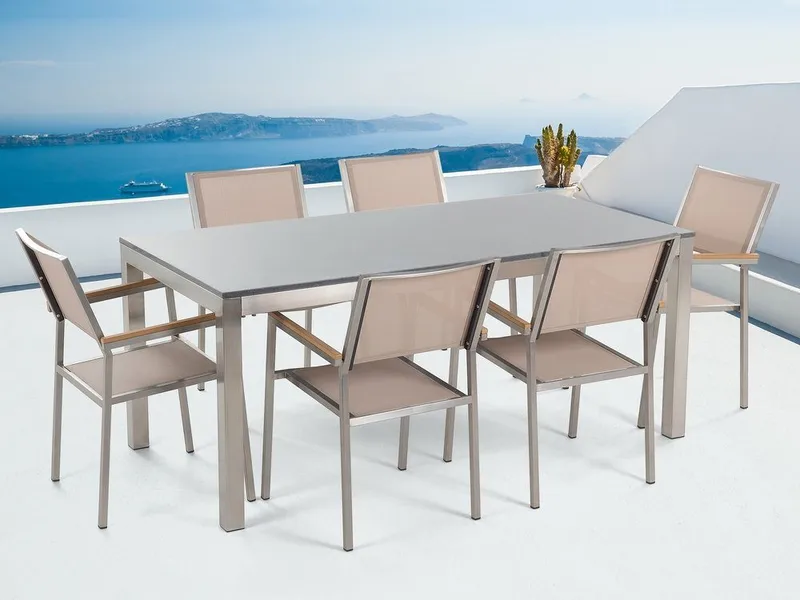 Grosseto Hagegruppe Med Bord + 6 Stoler, Beige