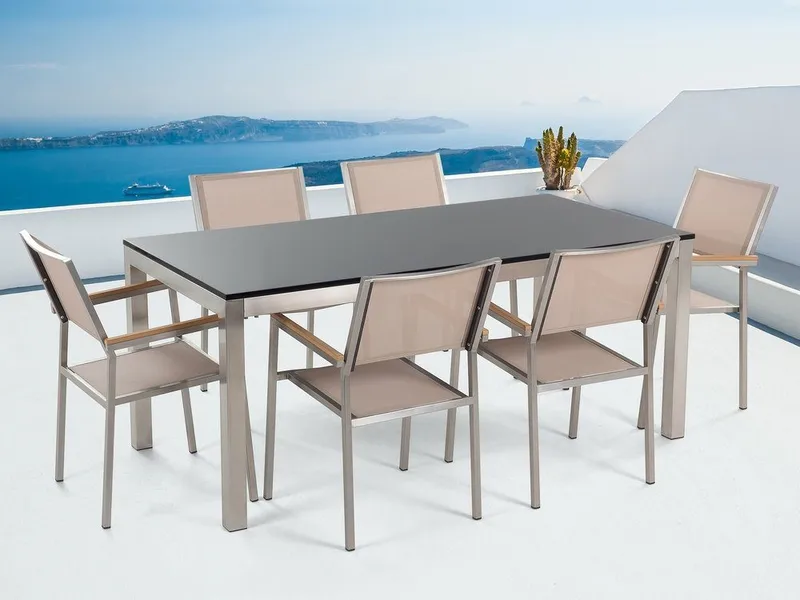 Grosseto Hagegruppe Med Bord + 6 Stoler, Beige