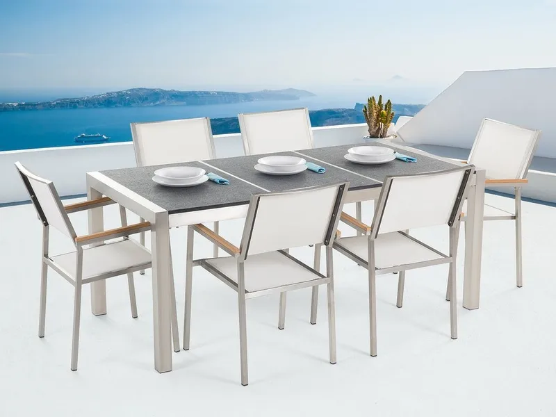 Grosseto Hagegruppe Med Bord + 6 Stoler, Grå