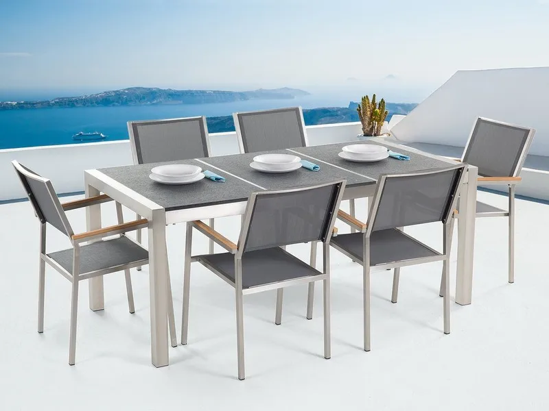 Grosseto Hagegruppe Med Bord + 6 Stoler, Grå