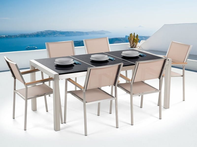 Grosseto Hagegruppe Med Bord + 6 Stoler, Svart