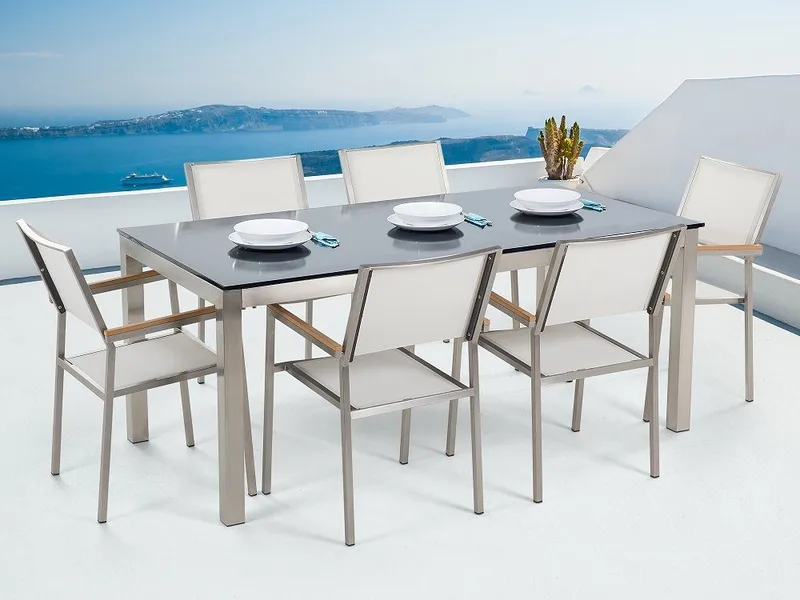 Grosseto Hagegruppe Med Bord + 6 Stoler, Svart