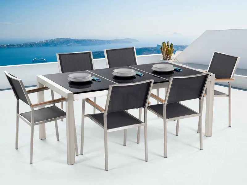 Grosseto Hagegruppe Med Bord + 6 Stoler, Svart