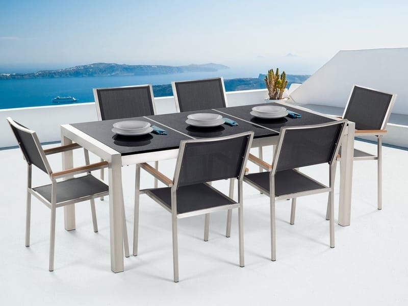 Grosseto Hagegruppe Med Bord + 6 Stoler, Svart