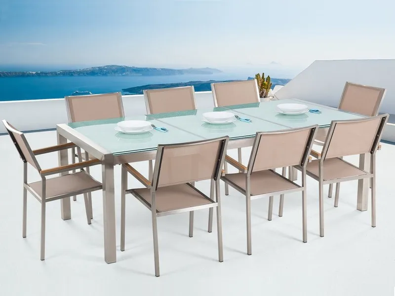 Grosseto Hagegruppe Med Bord + 8 Stoler, Beige