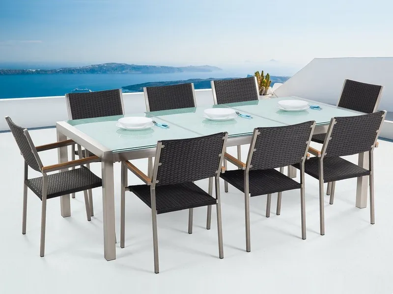 Grosseto Hagegruppe Med Bord + 8 Stoler, Svart