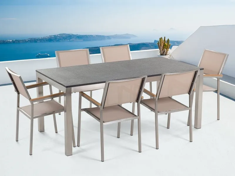 Grosseto Hagegruppe Med Bord + Stoler 6 stk, Beige