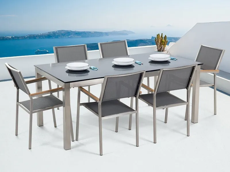 Grosseto Hagegruppe Med Bord + 6 Stoler, Svart