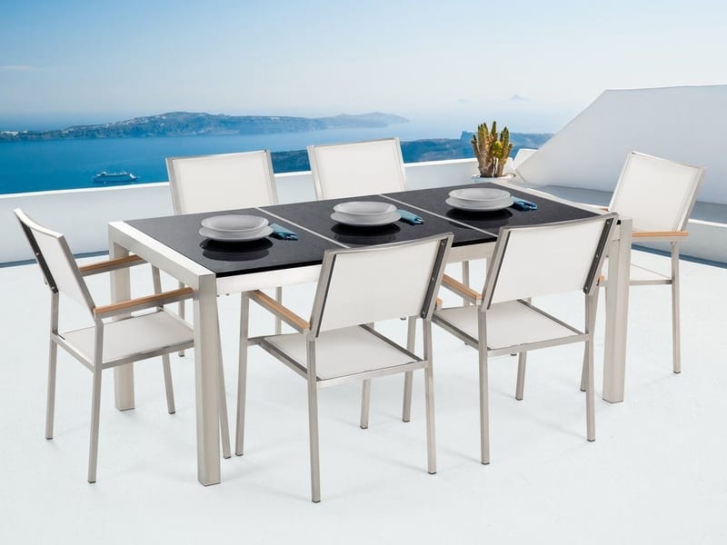 Grosseto Hagegruppe Med Bord + 6 Stoler, Svart
