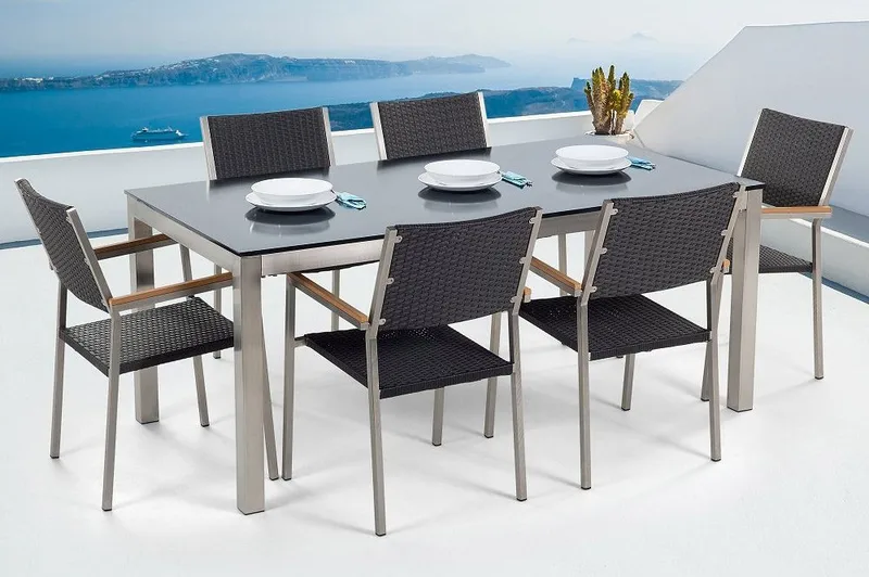 Grosseto Hagegruppe Med Bord + 6 Stoler, Svart